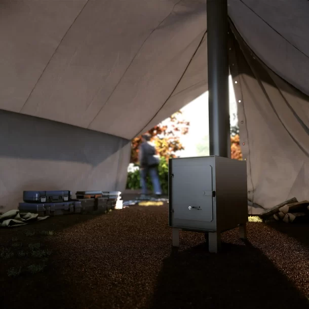 poêle à bois dans une tente de chasseur modèle Le Chasseur